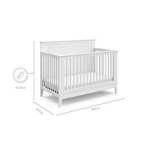 White crib dimensions graphic 