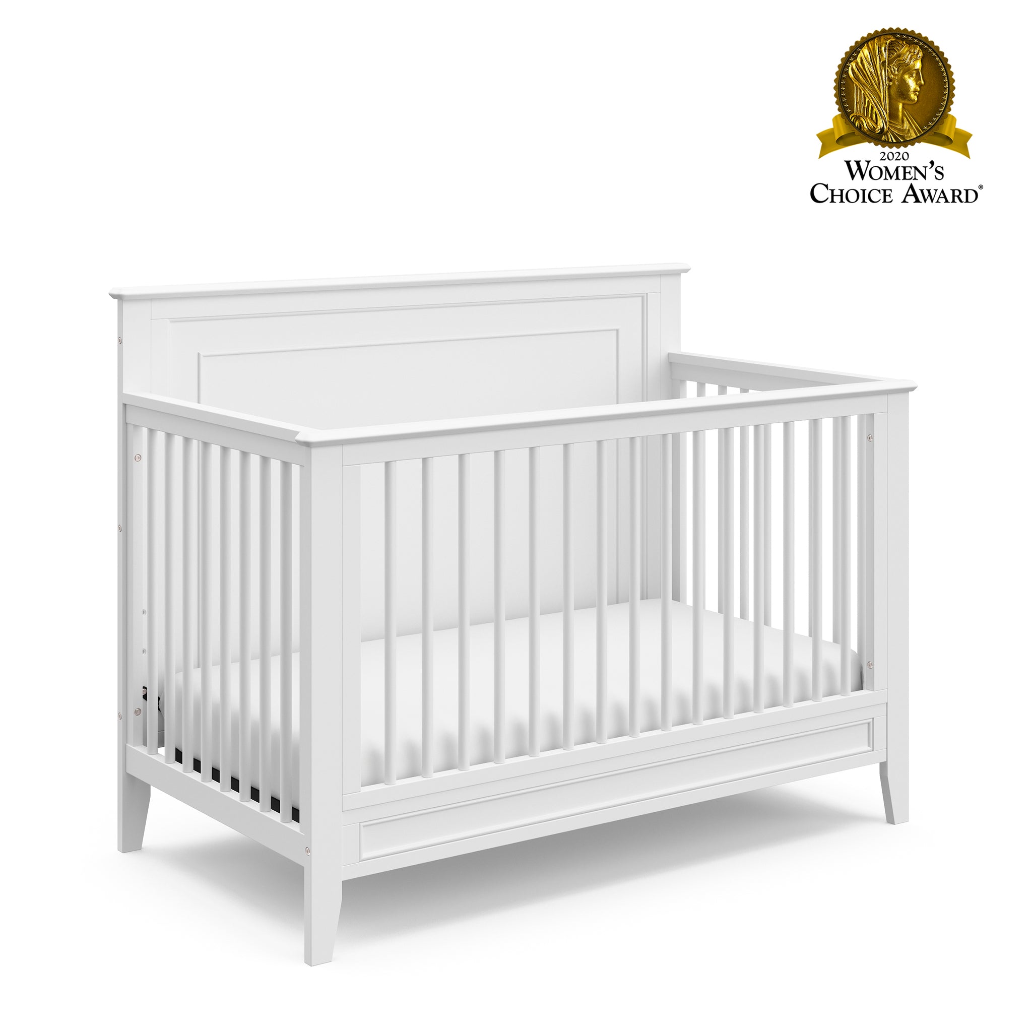 Front view of white crib graphic 