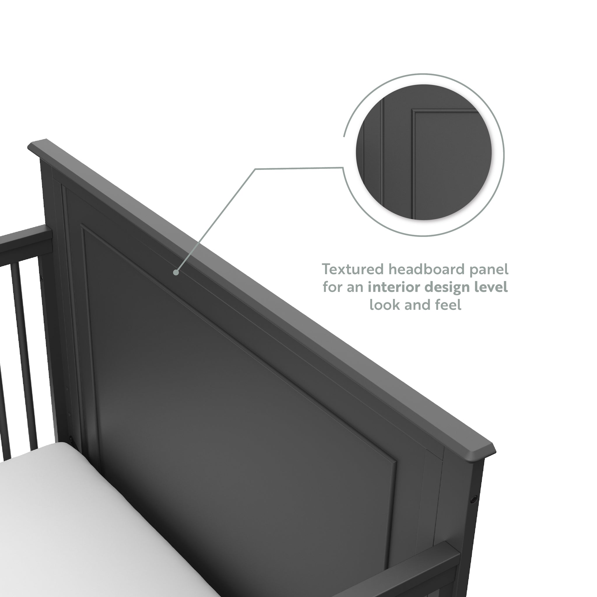 gray crib features graphic 