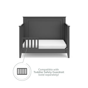 gray in toddler bed conversion with one safety guardrail graphic 
