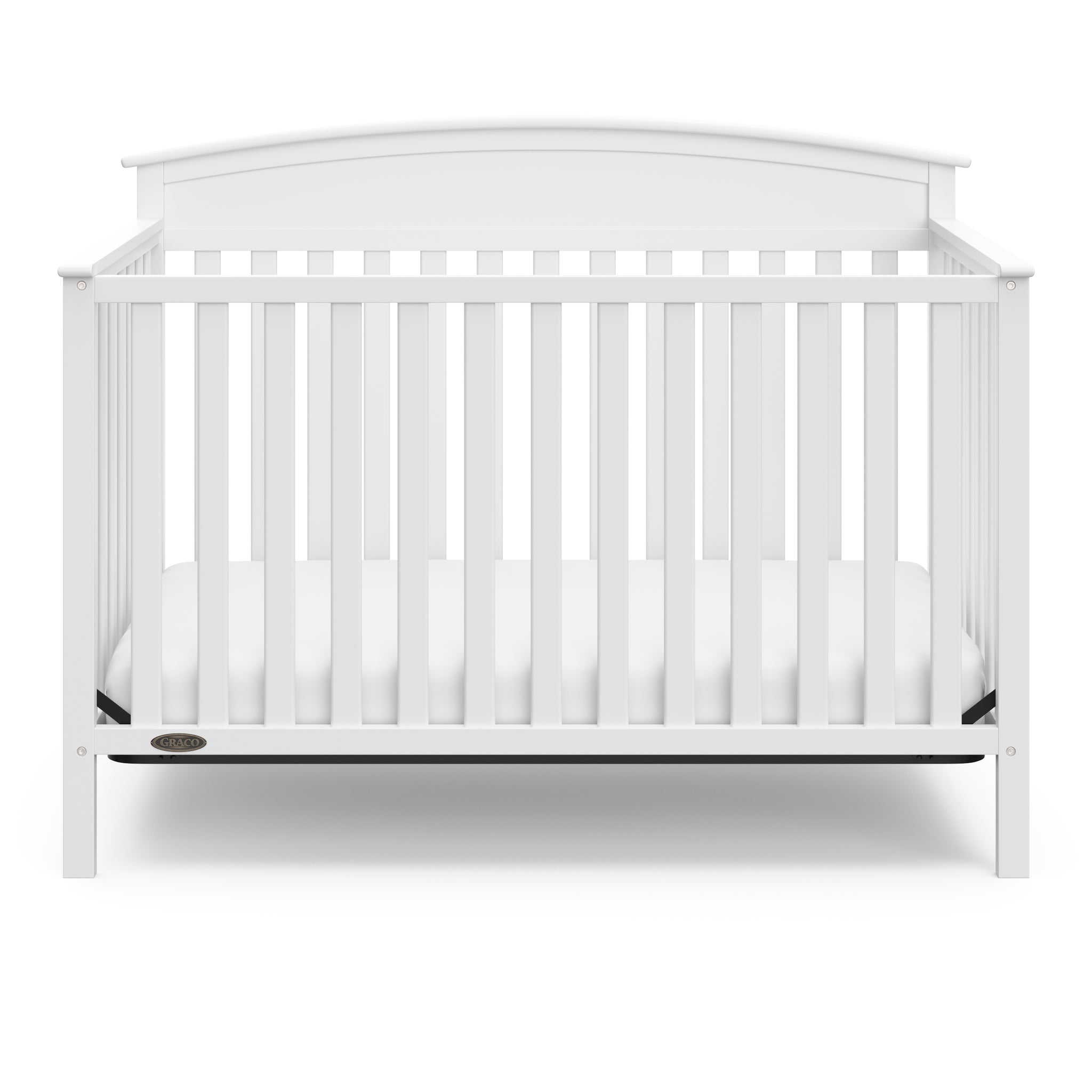 Front view of white crib