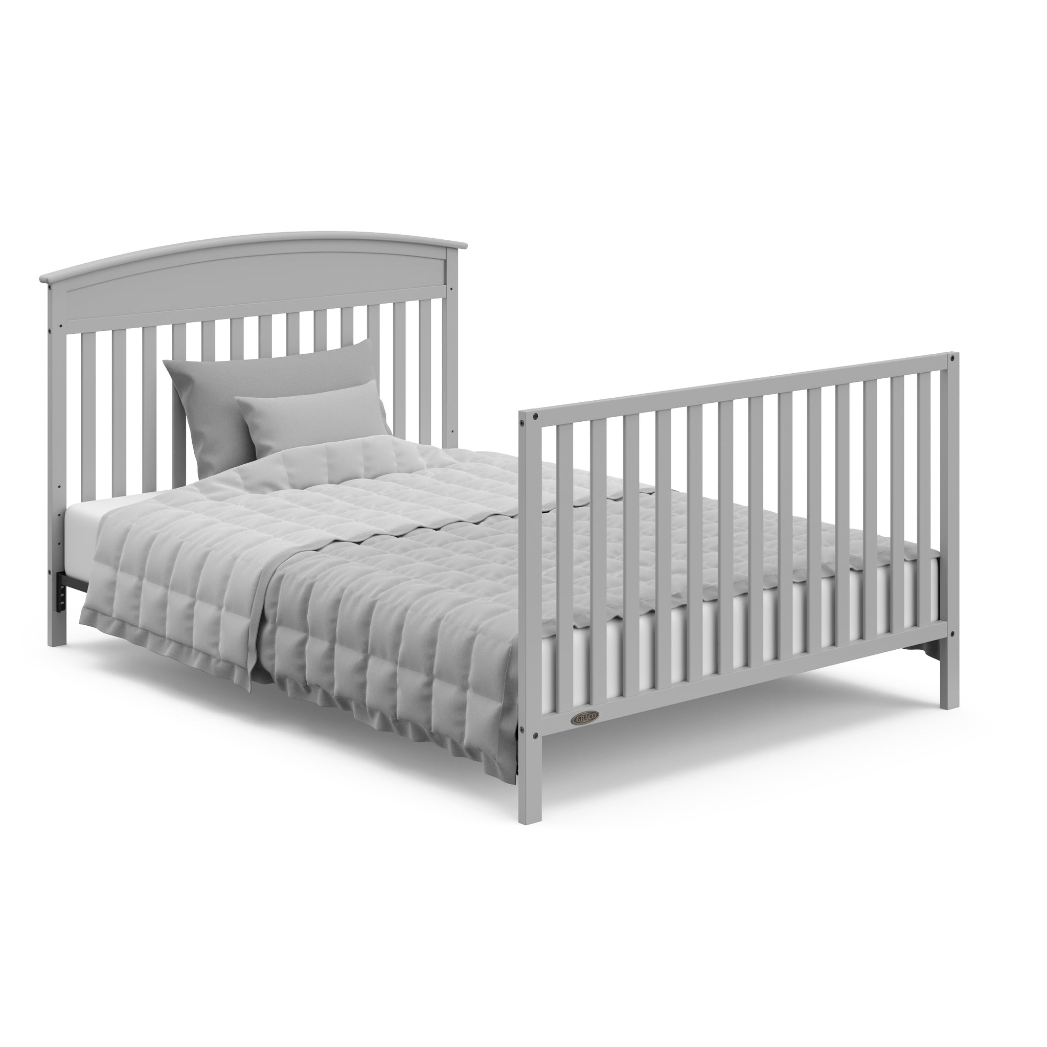 pebble gray crib in full-size bed with headboard and footbaord conversion