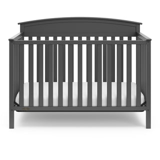 Front view of gray crib