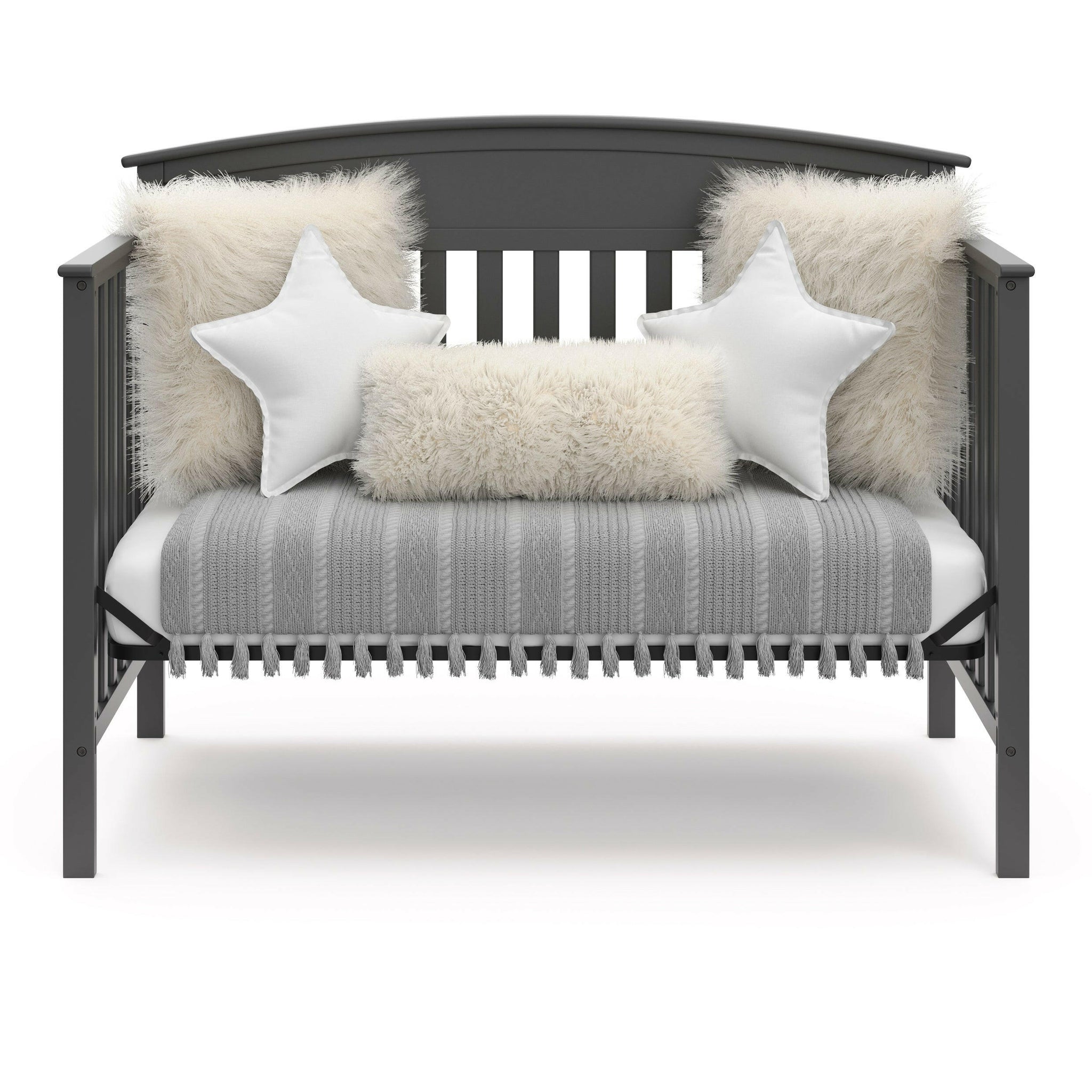 gray crib in daybed conversion