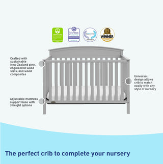 pebble gray crib features graphic