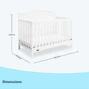 White crib dimensions graphic