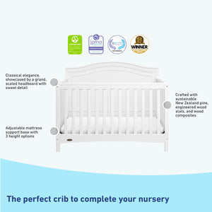 White crib features graphic