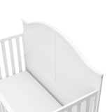 Close-up view of white crib's headboard
