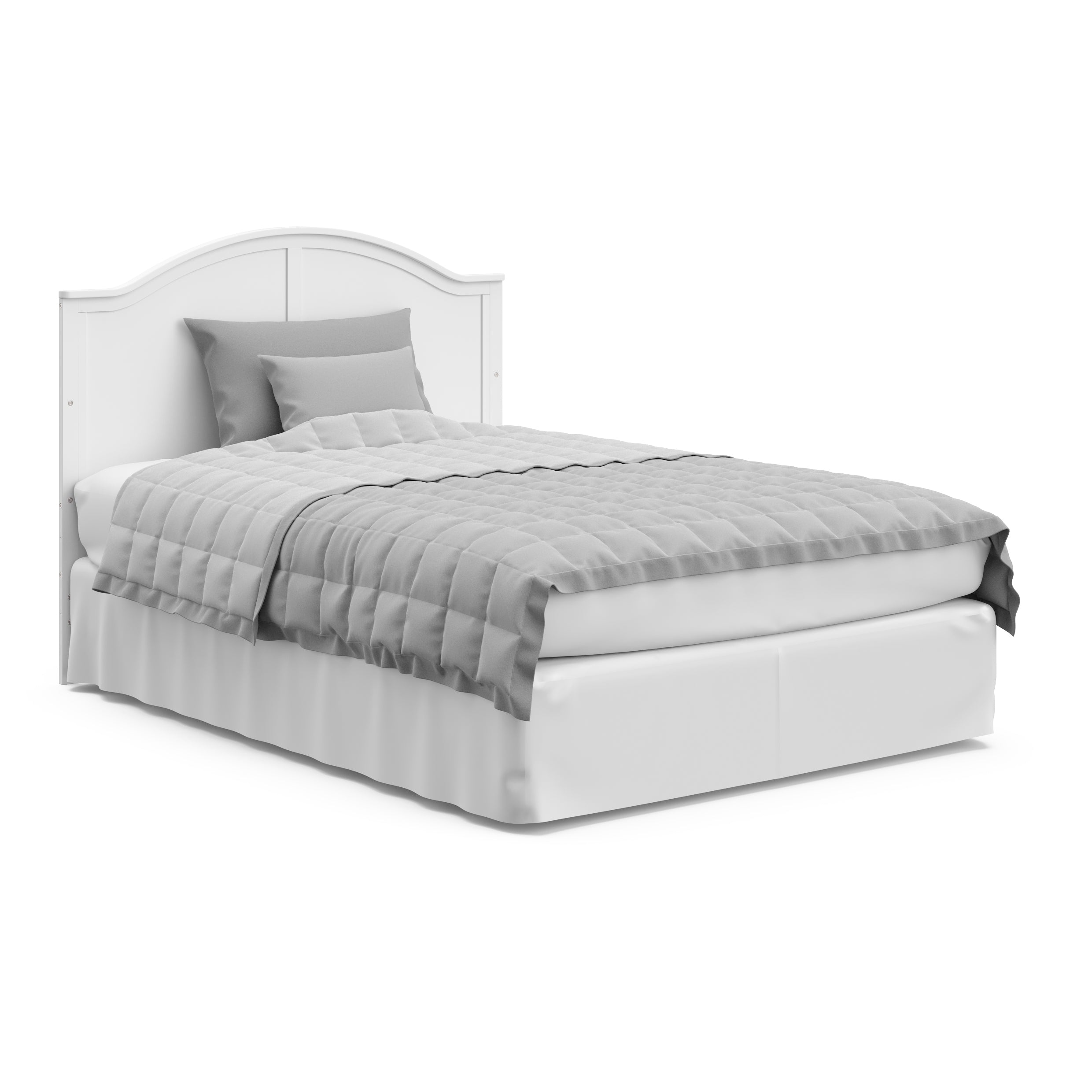 White crib in full-size bed with headboard conversion