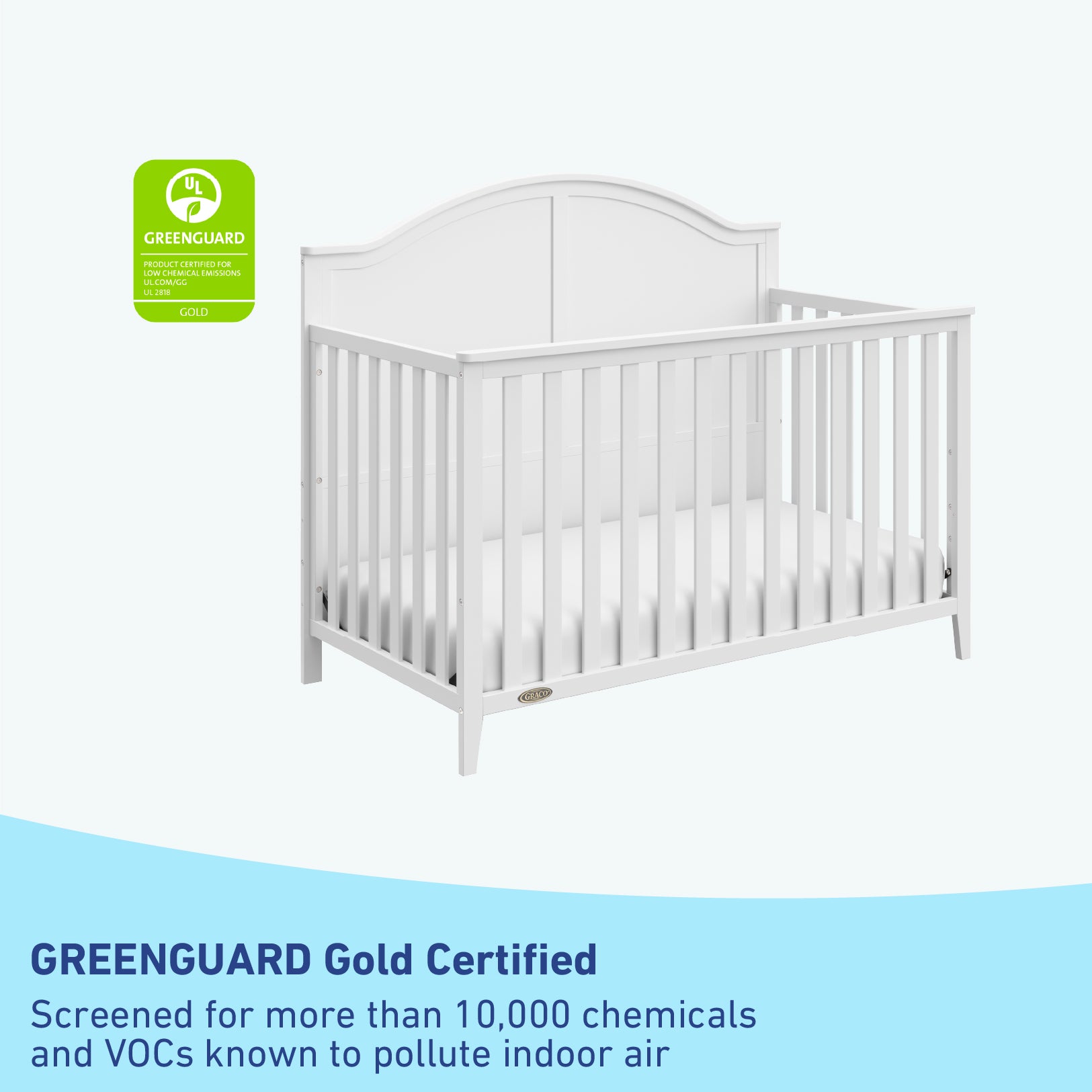 GREENGUARD Gold Certified white crib 