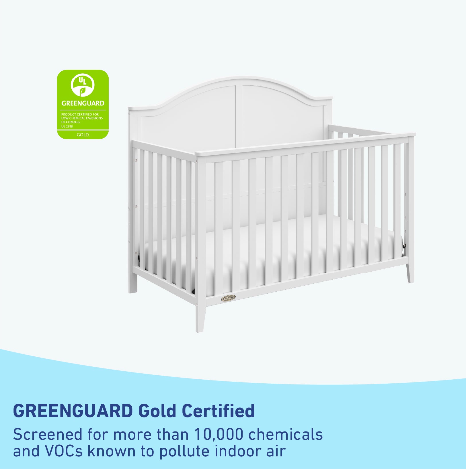 GREENGUARD Gold Certified white crib 