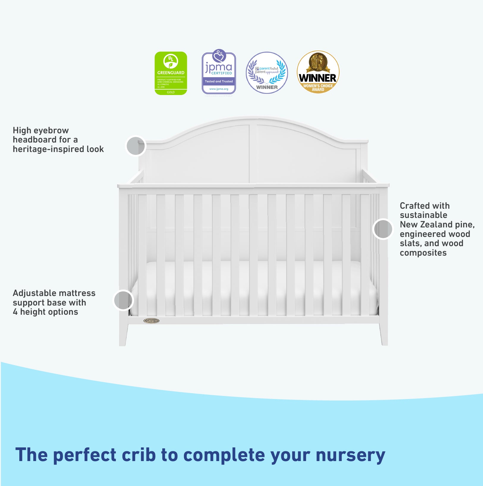 White crib features graphic