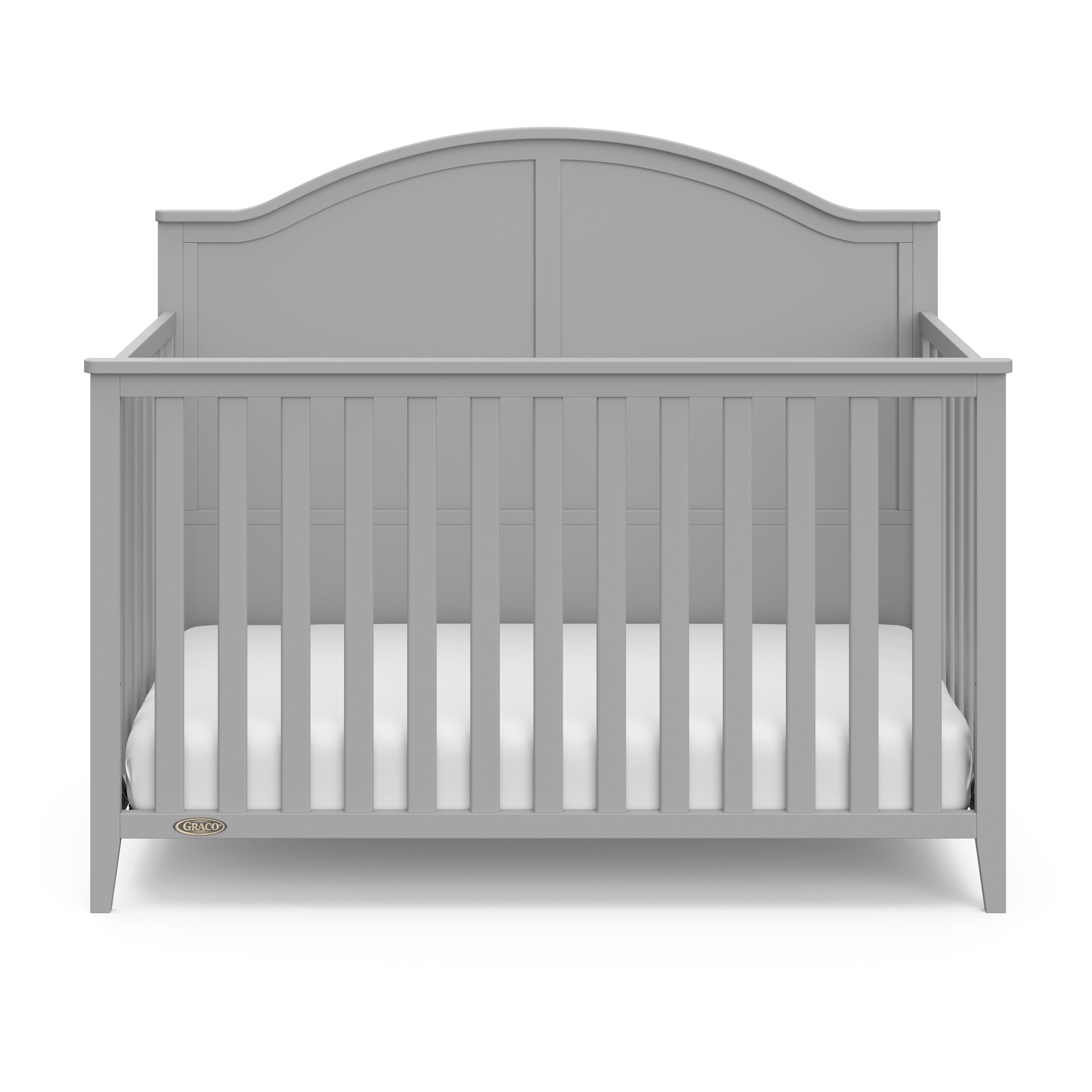 Front view of pebble gray crib