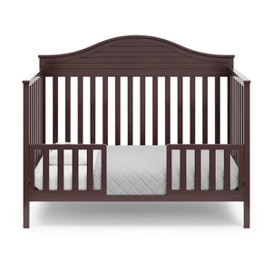 espresso in toddler bed conversion with two safety guardrails