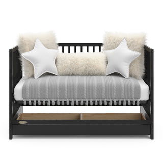 Black crib with drawer in daybed conversion