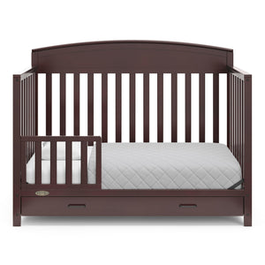 espresso crib with drawer in toddler bed conversion with one safety guardrail