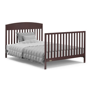 espresso crib with drawer in full-size bed with headboard and footboard conversion