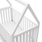 Close-up view of white crib's headboard 