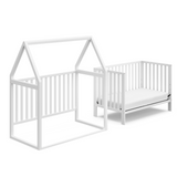 White crib with playhouse and crib conversion
