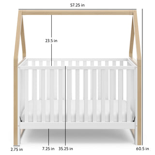 White crib with driftwood with dimensions graphic 