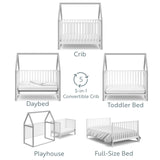 White crib with pebble gray with conversion graphic 