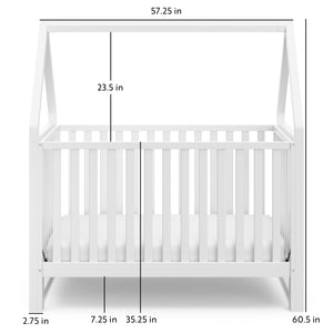 White crib dimensions graphic 