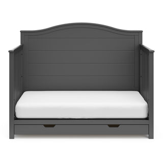 gray crib with drawer in toddler bed conversion