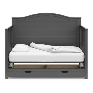 gray crib with drawer in daybed conversion