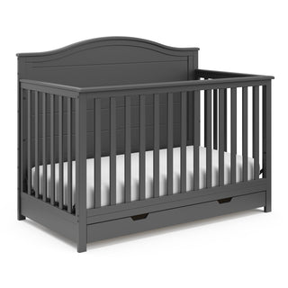 gray crib with drawer angled