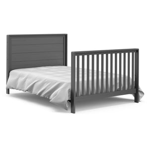 gray crib with drawer in full-size bed with headboard and footboard conversion