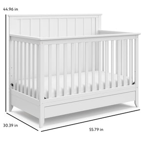 White crib dimensions graphic