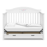 White crib with drawer in daybed conversion