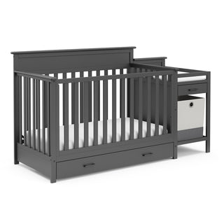 gray crib and changer with drawer angled