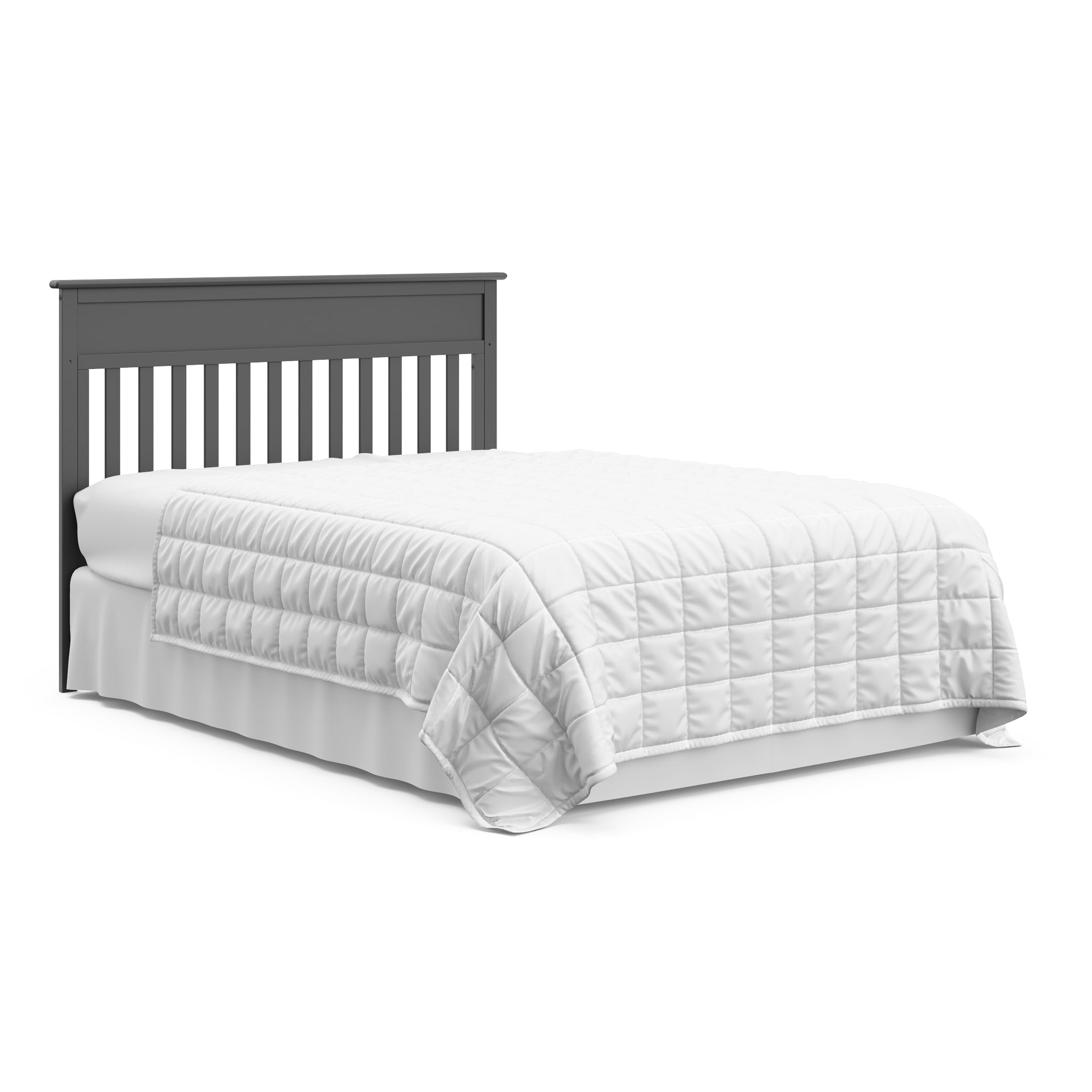 gray crib and changer with drawer in full-size bed with headboard conversion