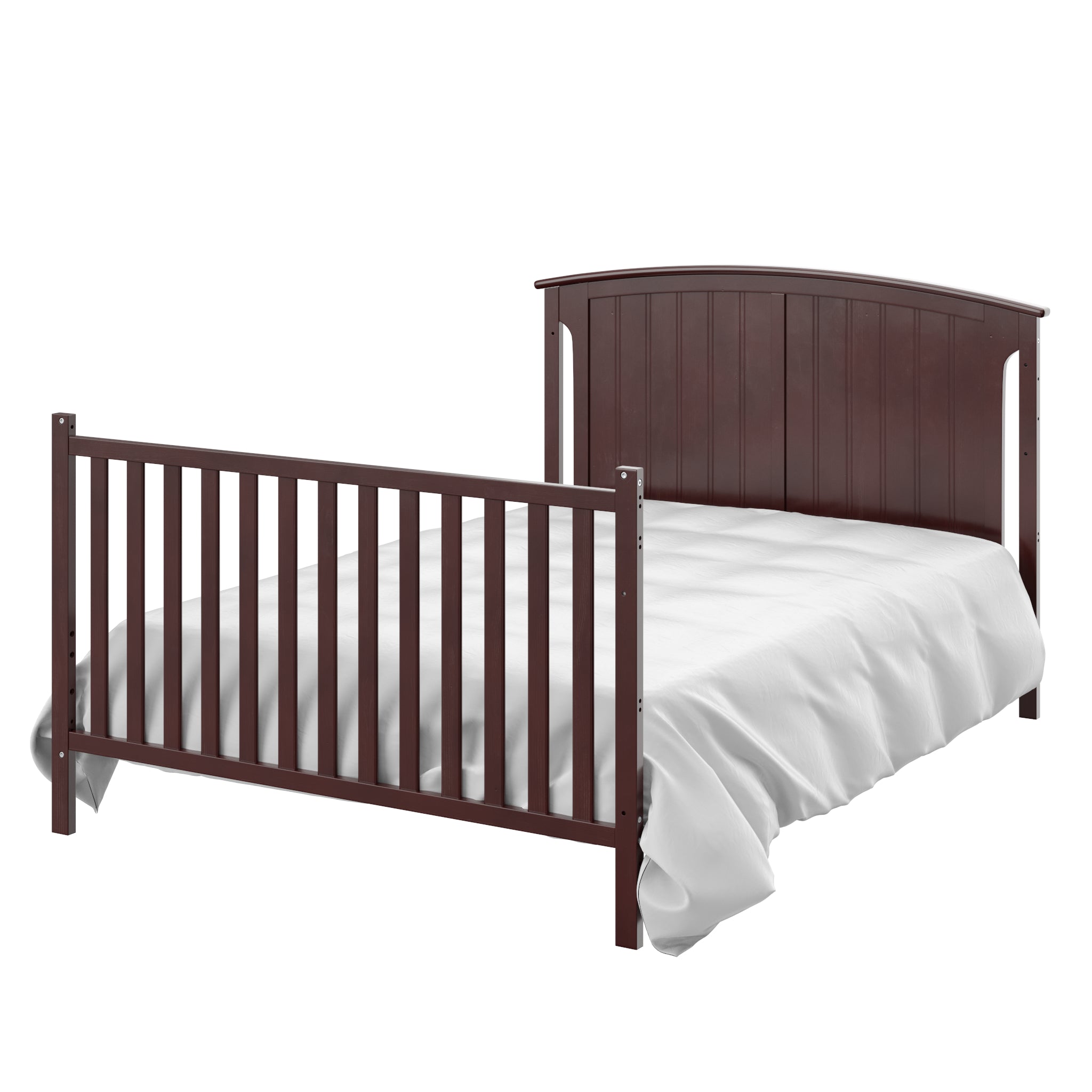espresso crib in full-size bed with headboard and footboard conversion 