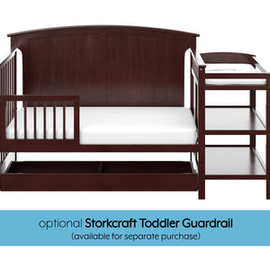 espresso crib in toddler bed conversion with one safety guardrail graphic 