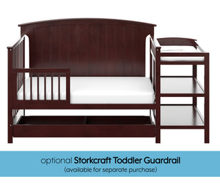 espresso crib in toddler bed conversion with one safety guardrail graphic 