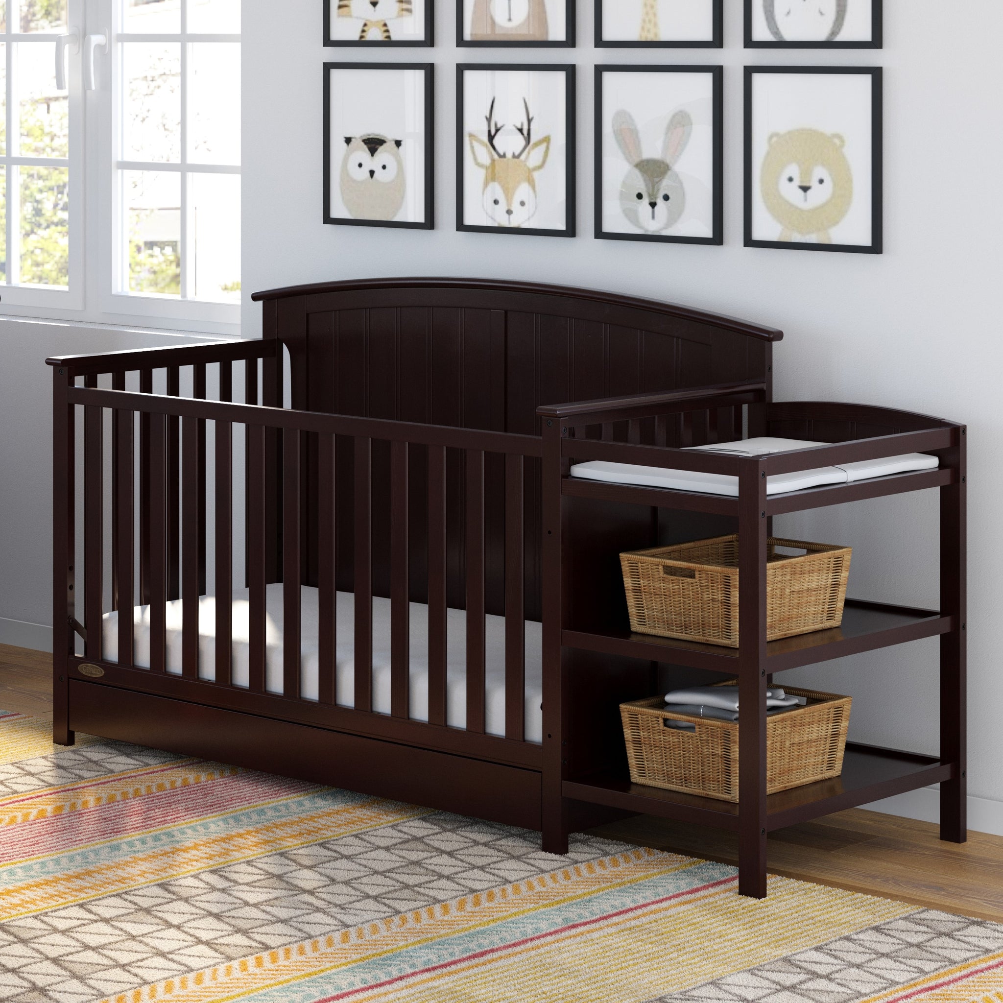 espresso crib and changer in nursery 