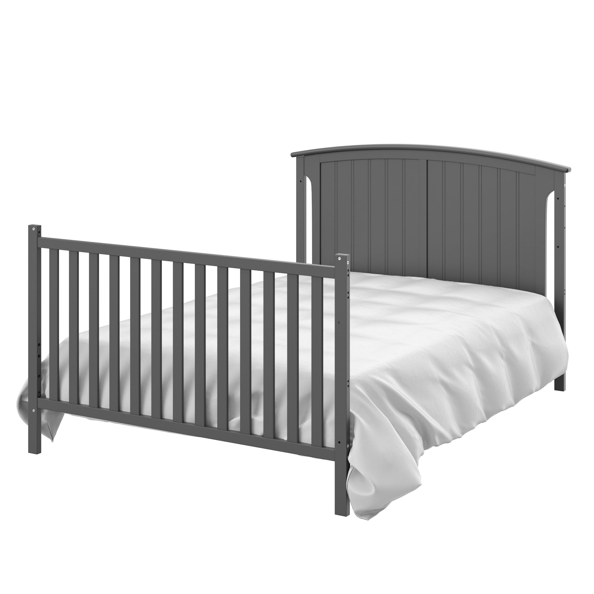 gray crib in fullsize bed with headboard and footboard conversion 