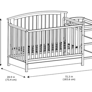 White crib with changer dimensions graphic 