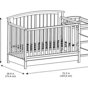 White crib with changer dimensions graphic 