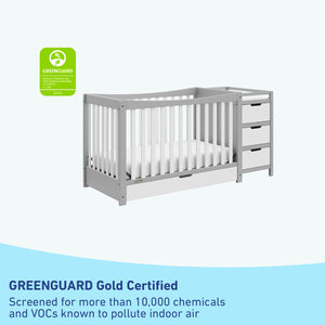 GREENGUARD Gold Certified Pebble gray and white crib and changer