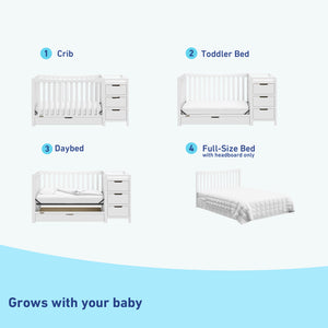 White crib with changer conversions graphic