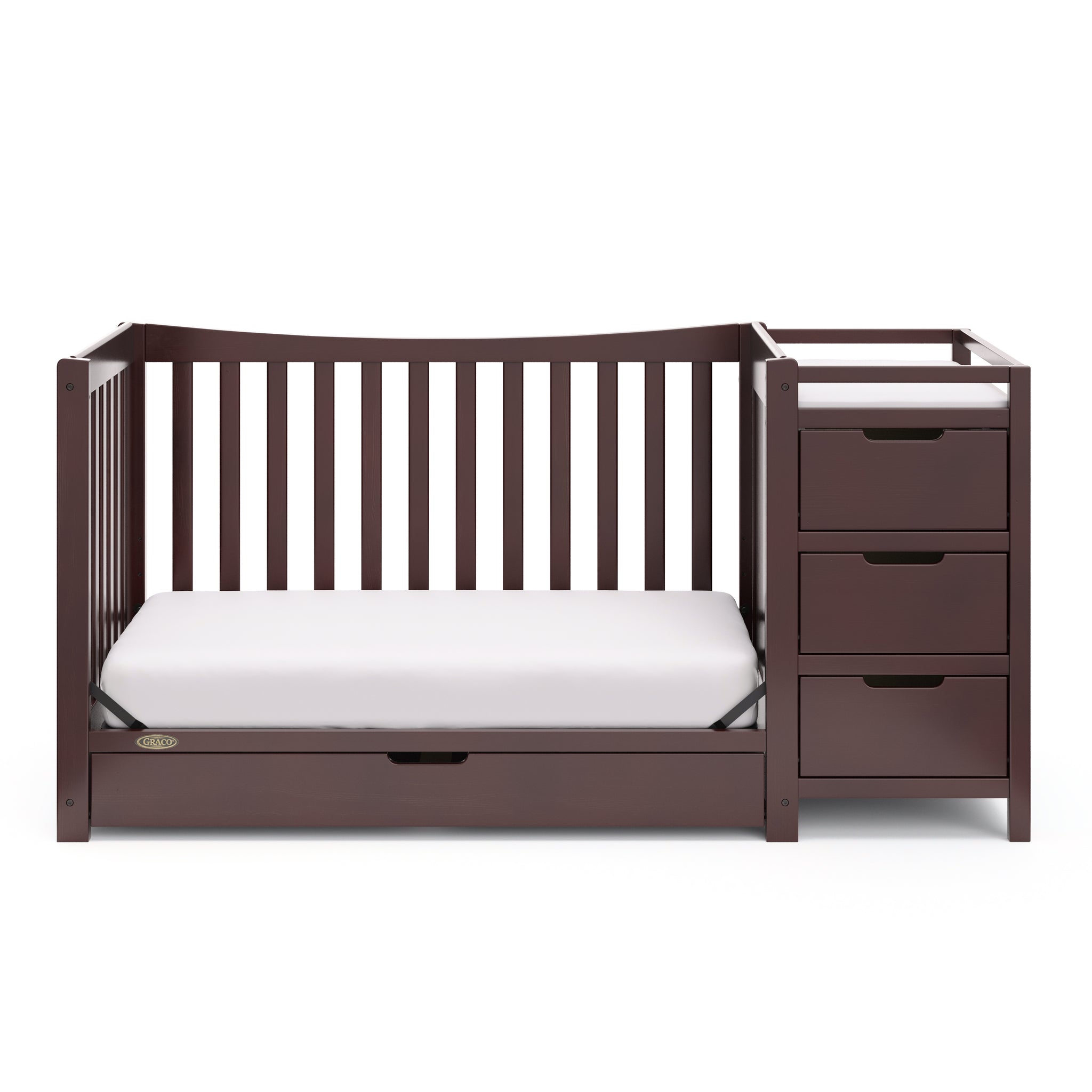 espresso crib and changer with drawer in toddler bed conversion 