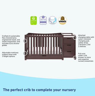 espresso crib and changer features and certificates graphic