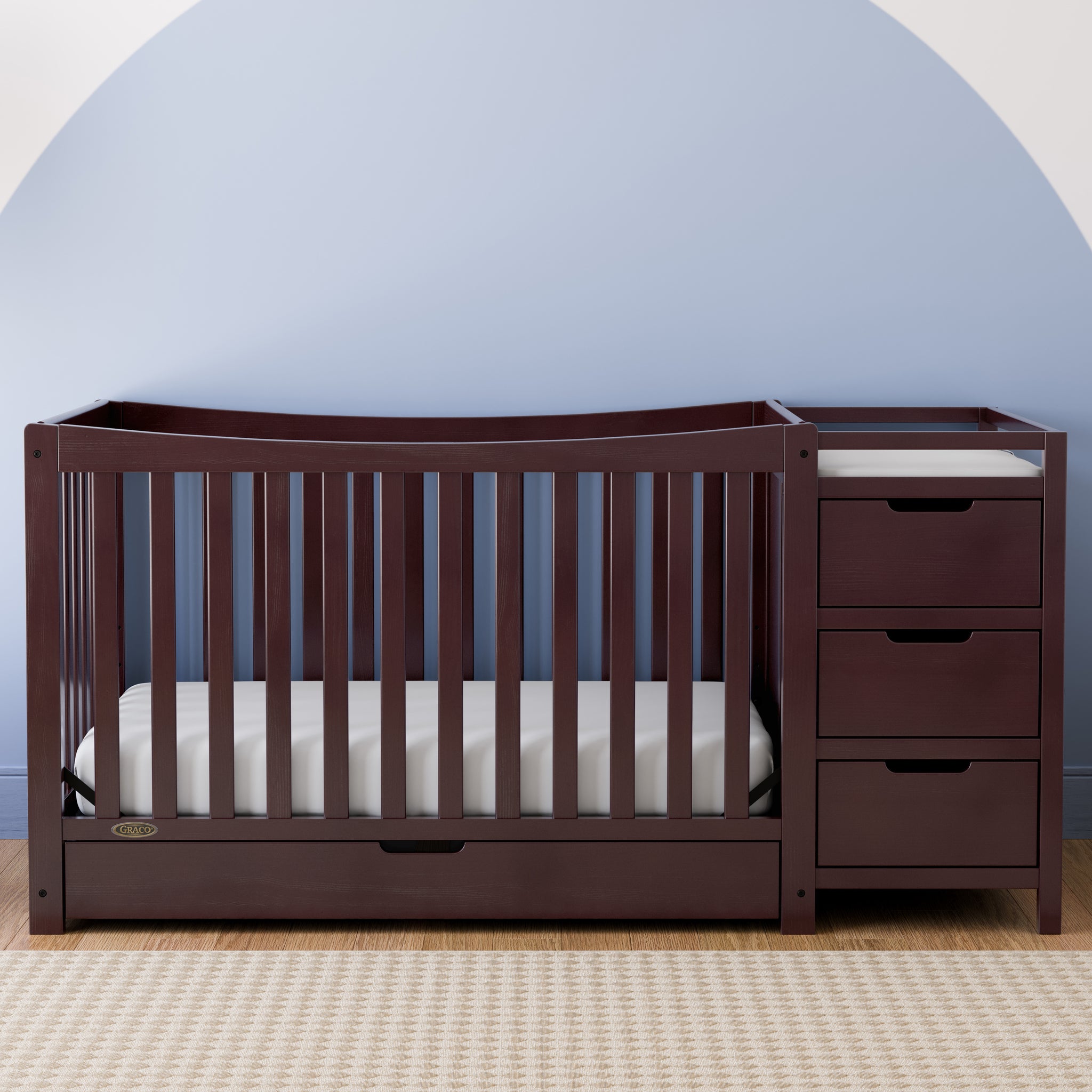 espresso crib and changer with drawer in nursery