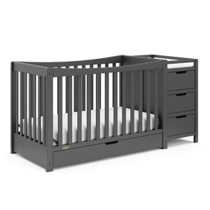 gray crib and changer with drawer angled