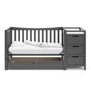 gray crib and changer with drawer in daybed conversion 