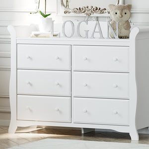 White 6 drawer dresser in nursery