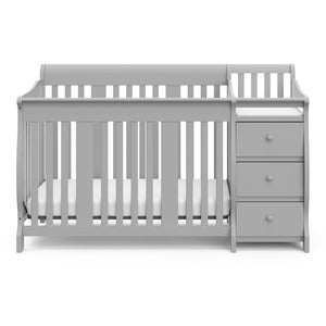 Front view of Pebble gray crib and changer 